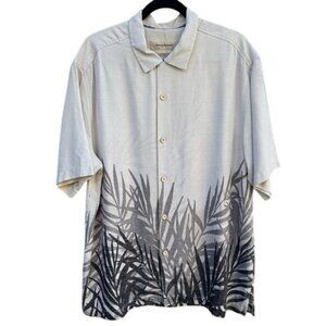 Tommy Bahama Silk Mens Button-Up Shirt Black Palm Leaf Short Sleeve XL Resortwea